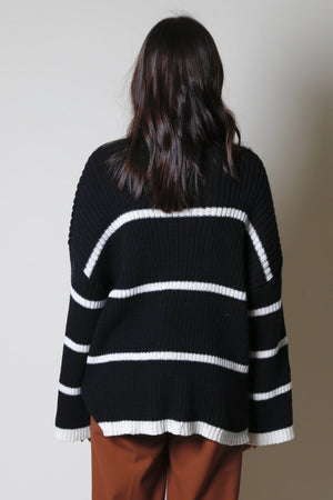 Striped Knitted Sweater - Black