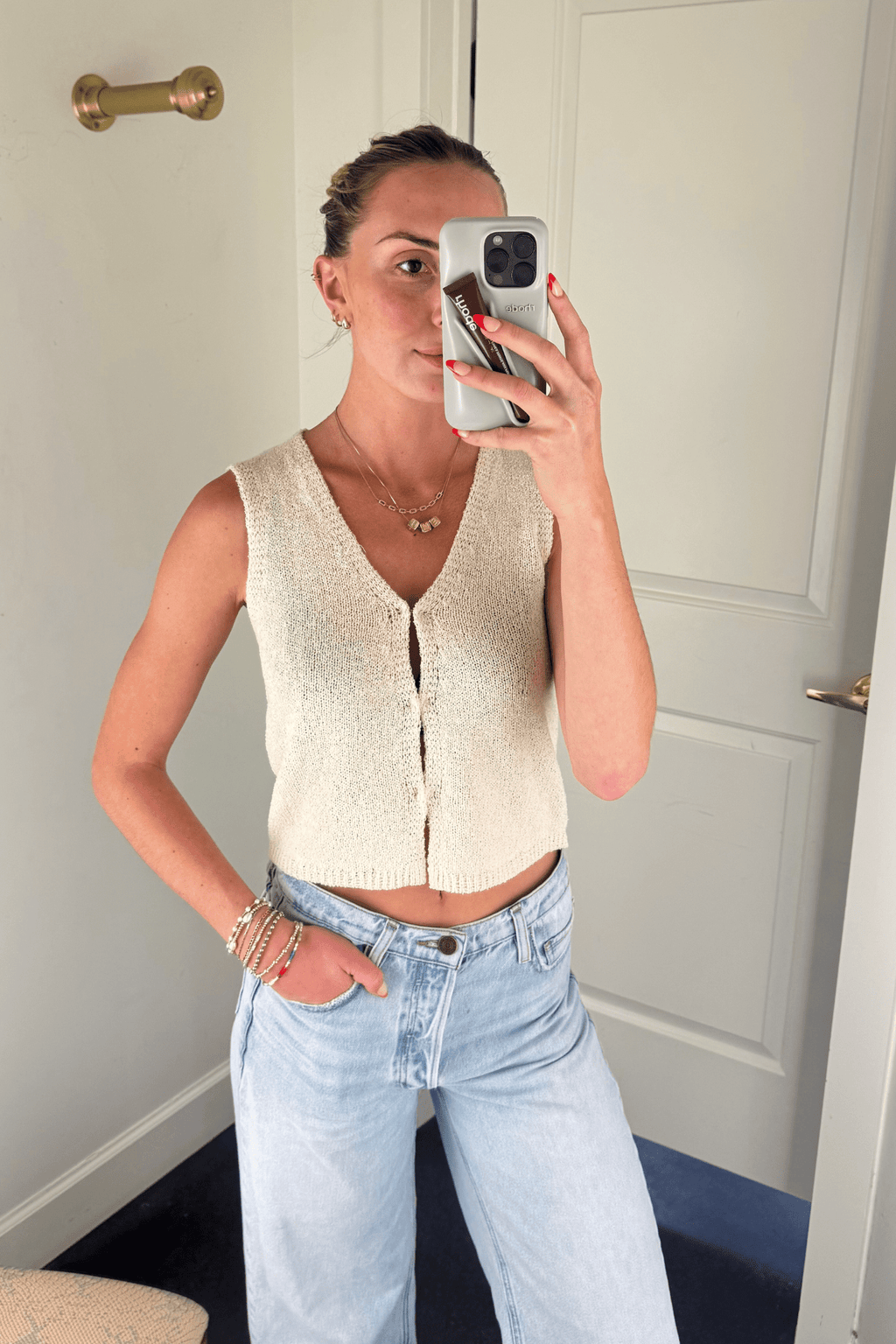 Hook & Eye Knit Top - Beige