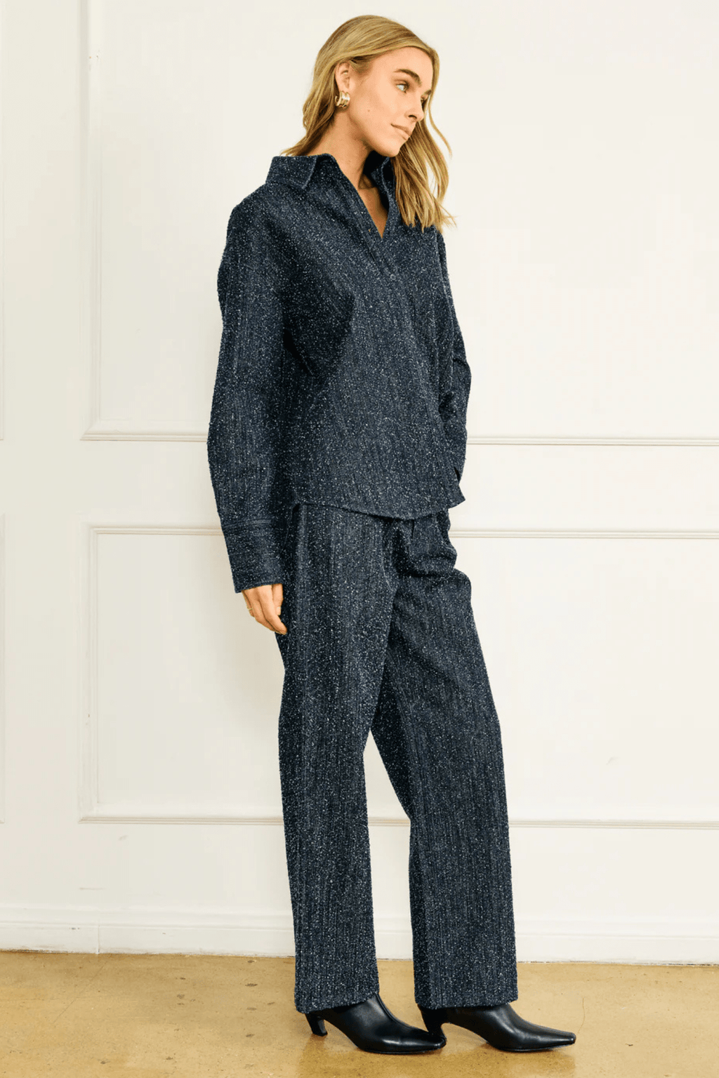 LINE & DOT | Nika Pebbled Denim Pants - Indigo