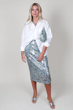 DEREK LAM | Alissa Sequin Midi Skirt - Teal Multi