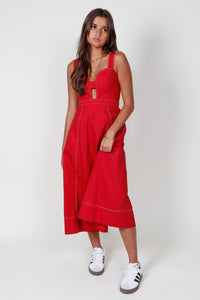 AUREUM | Contrast Stitch Plunge Dress - Red