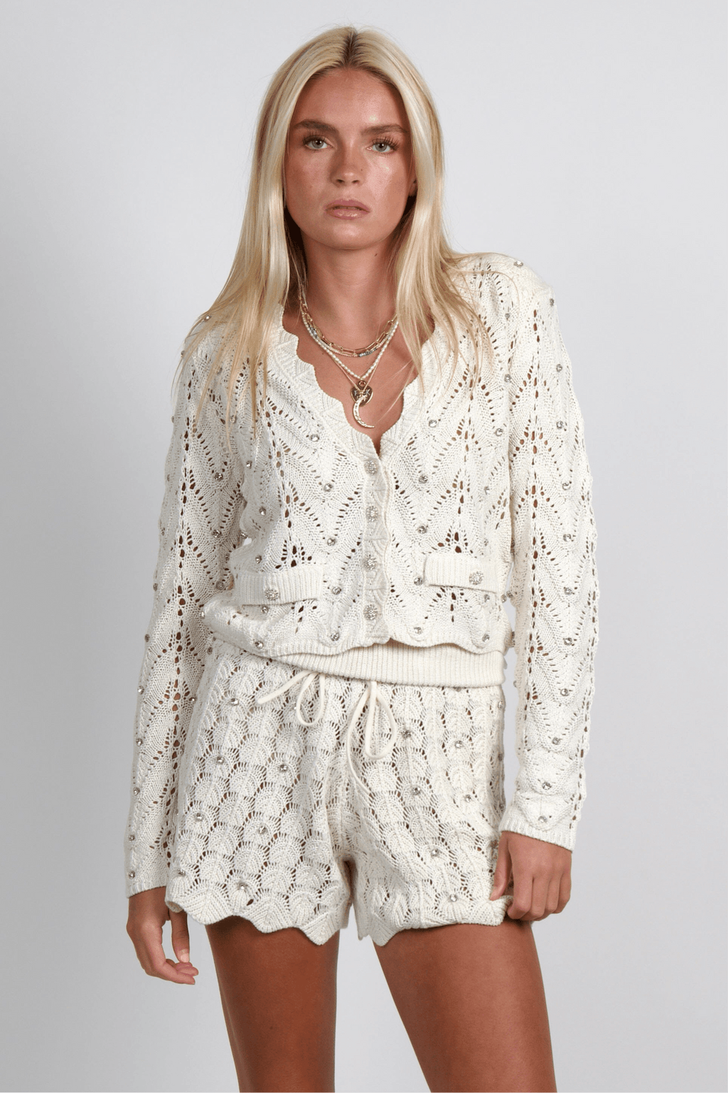 GENERATION LOVE | Blake Crystal Pointelle Cardigan - Natural