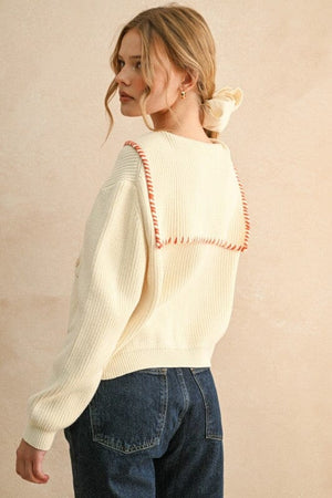 Color Stitch Cardigan - Cream