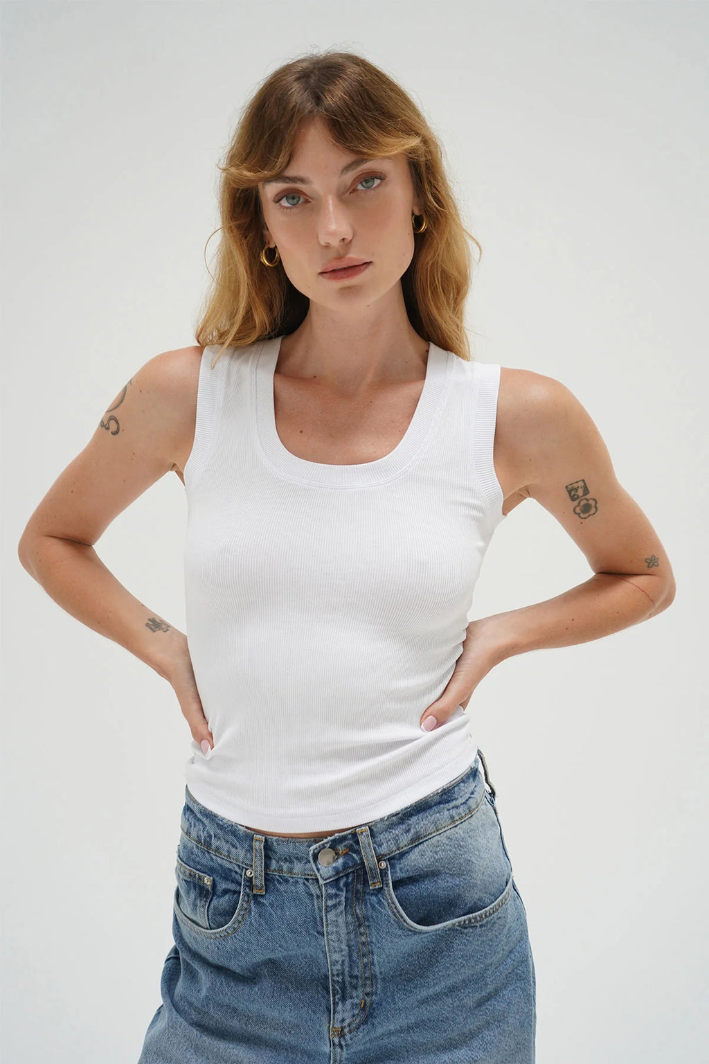 LNA | Deep U Ribbed Tank - White