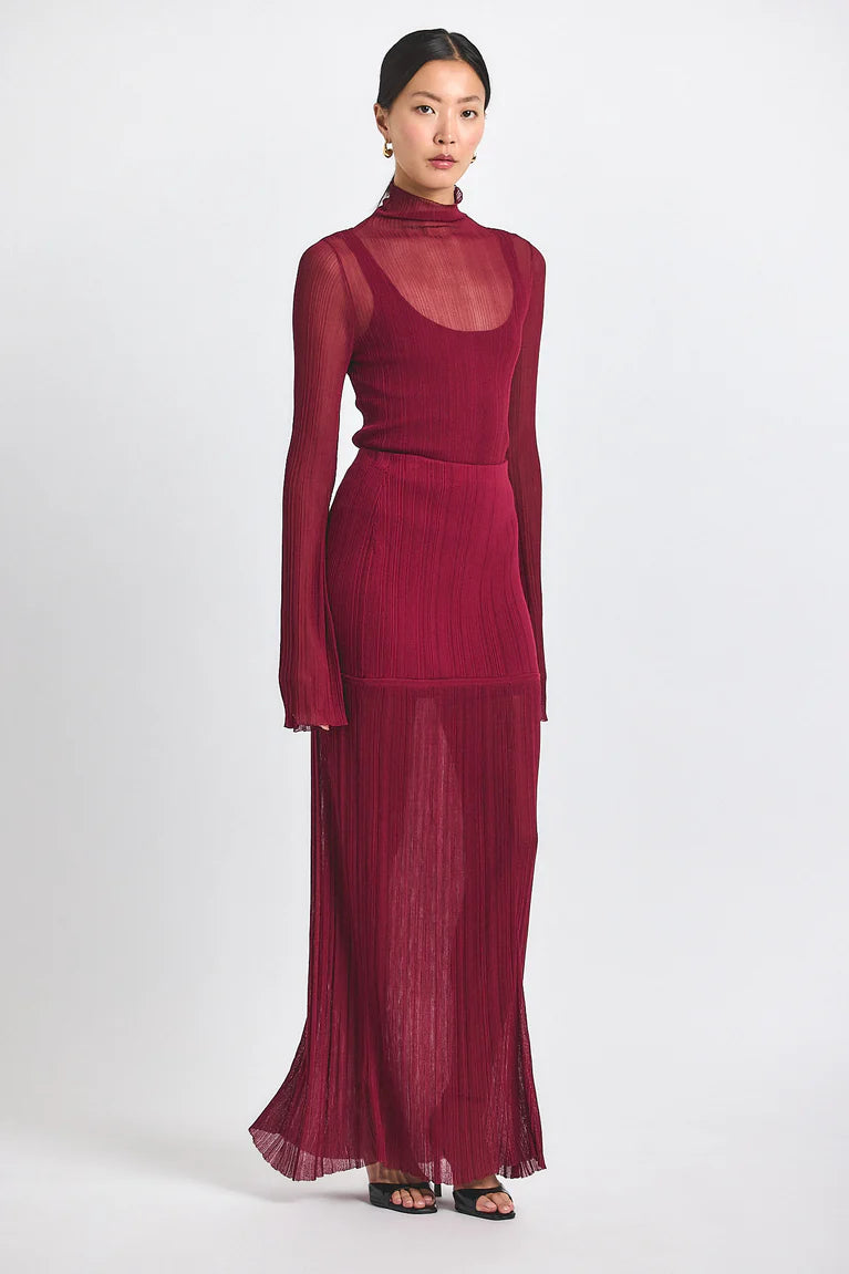 DEREK LAM | Romina Sheer Knit Layered Skirt - Carmine