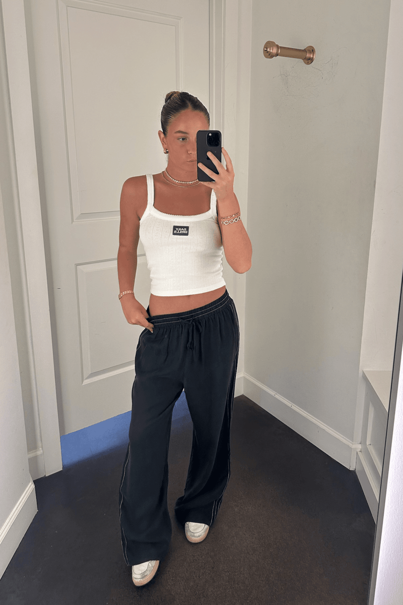 Contrast Stitch Wide Leg Pant - Charcoal