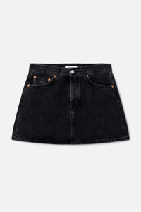 RE/DONE | Aline Classic Skirt - Black to Black Leather