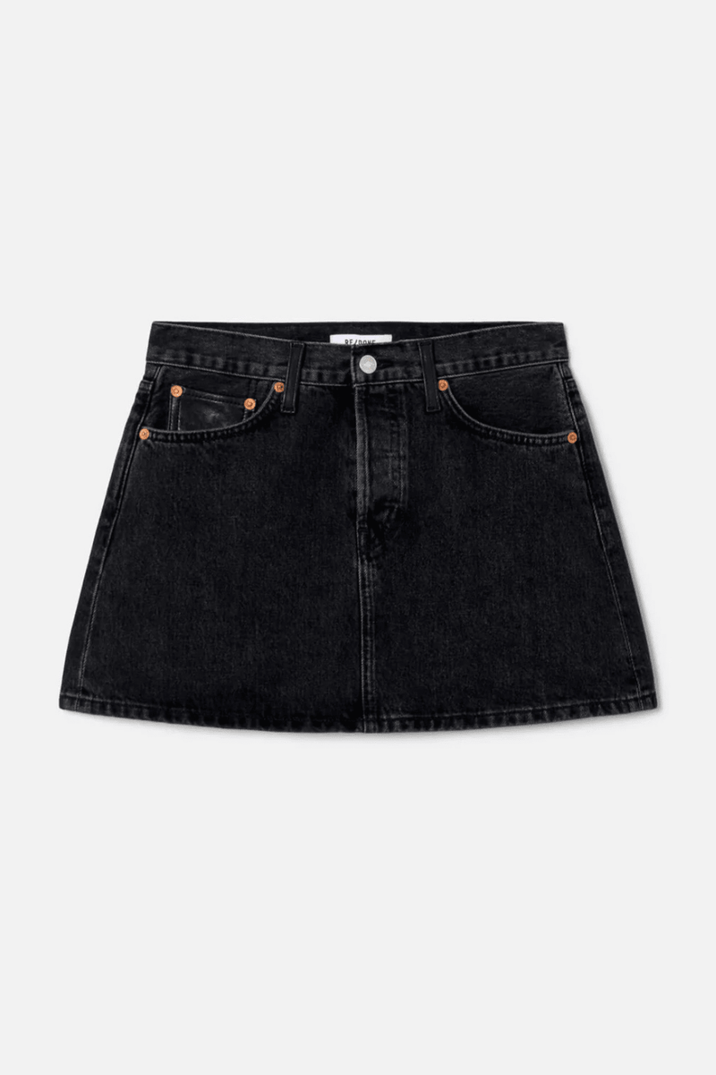 RE/DONE | Aline Classic Skirt - Black to Black Leather