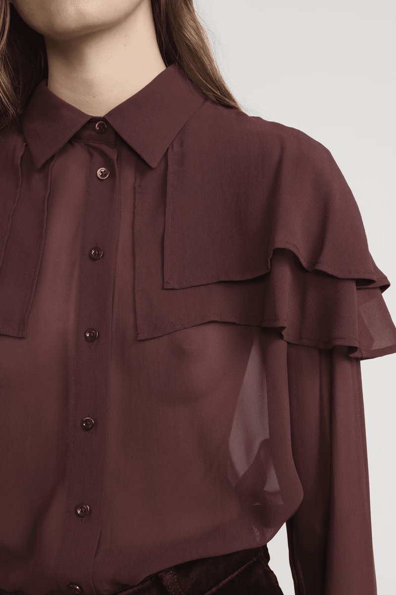 FRAME | The Silk Cape Blouse - Cabernet