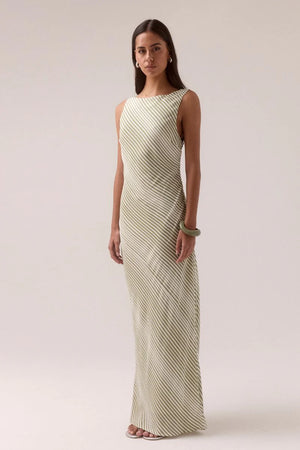 SOVERE | Vista Bias Dress - Olive Stripe