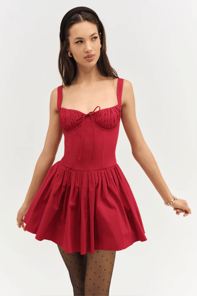 FOR LOVE & LEMONS | Helena Poplin Bustier Mini Dress - Red