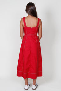 AUREUM | Contrast Stitch Plunge Dress - Red