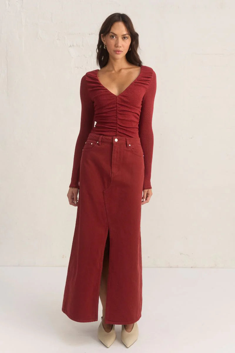 MON RENN | Oxide Denim Skirt - Wine