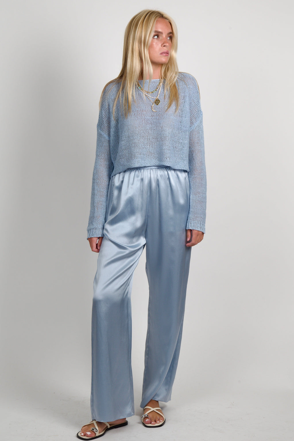 ENZA COSTA | Linen Open Knit Bateau Sweater - Sky