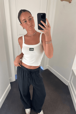 Contrast Stitch Wide Leg Pant - Charcoal