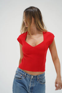 LNA | Millie Cap Sleeve Sweater - Red