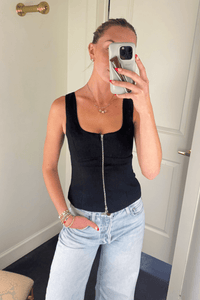 OLIVACEOUS | Zip It Linen Top - Black
