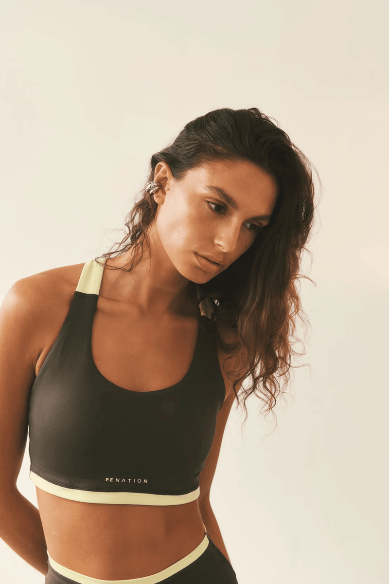 P.E NATION | Highgate Sports Bra - Smokestone / Lemonade