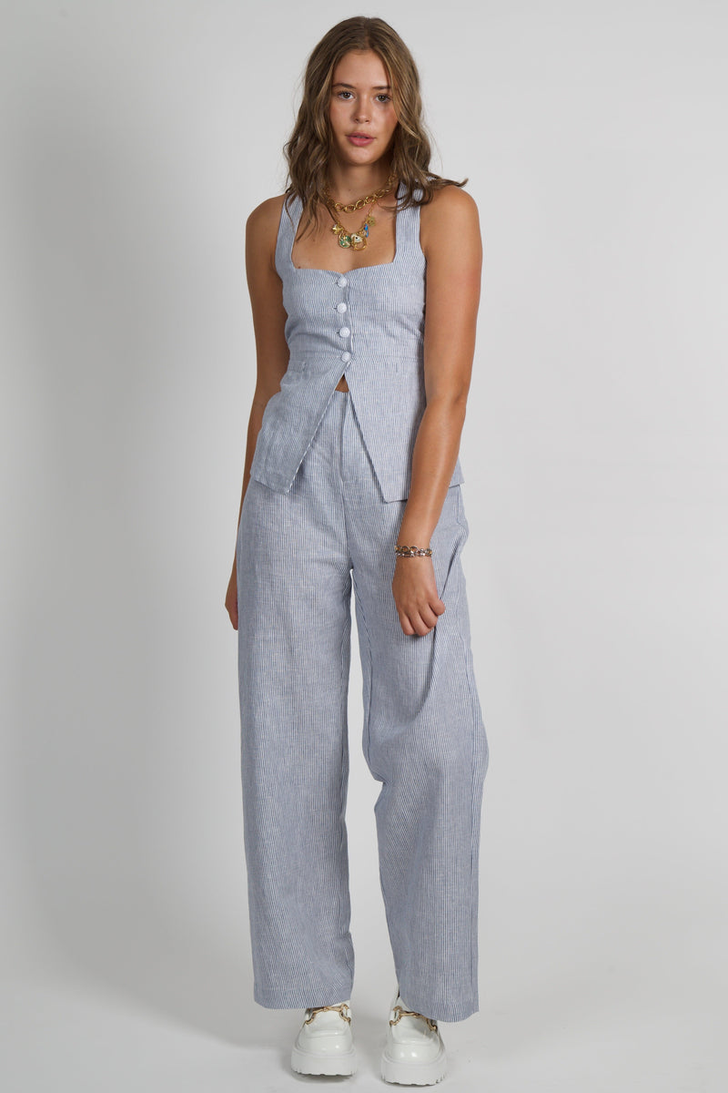 OLIVACEOUS | Pinstripe Highwaisted Pants - Chambray