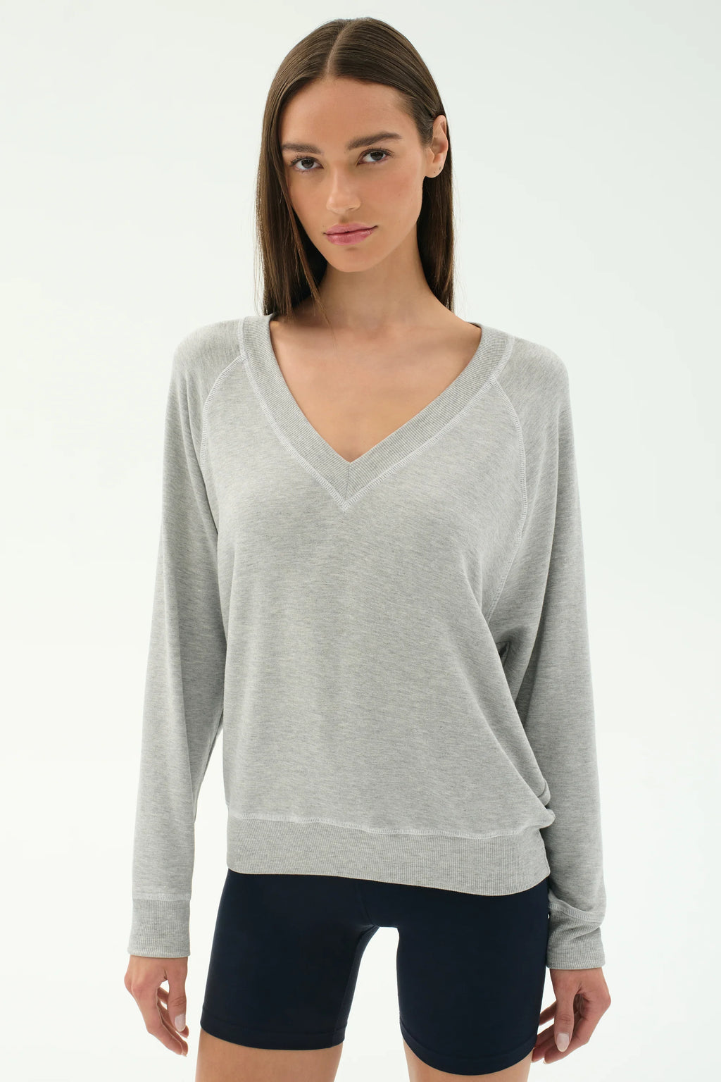 SPLITS59 | Bennie Fleece V Neck Sweatshirt - Heather Grey