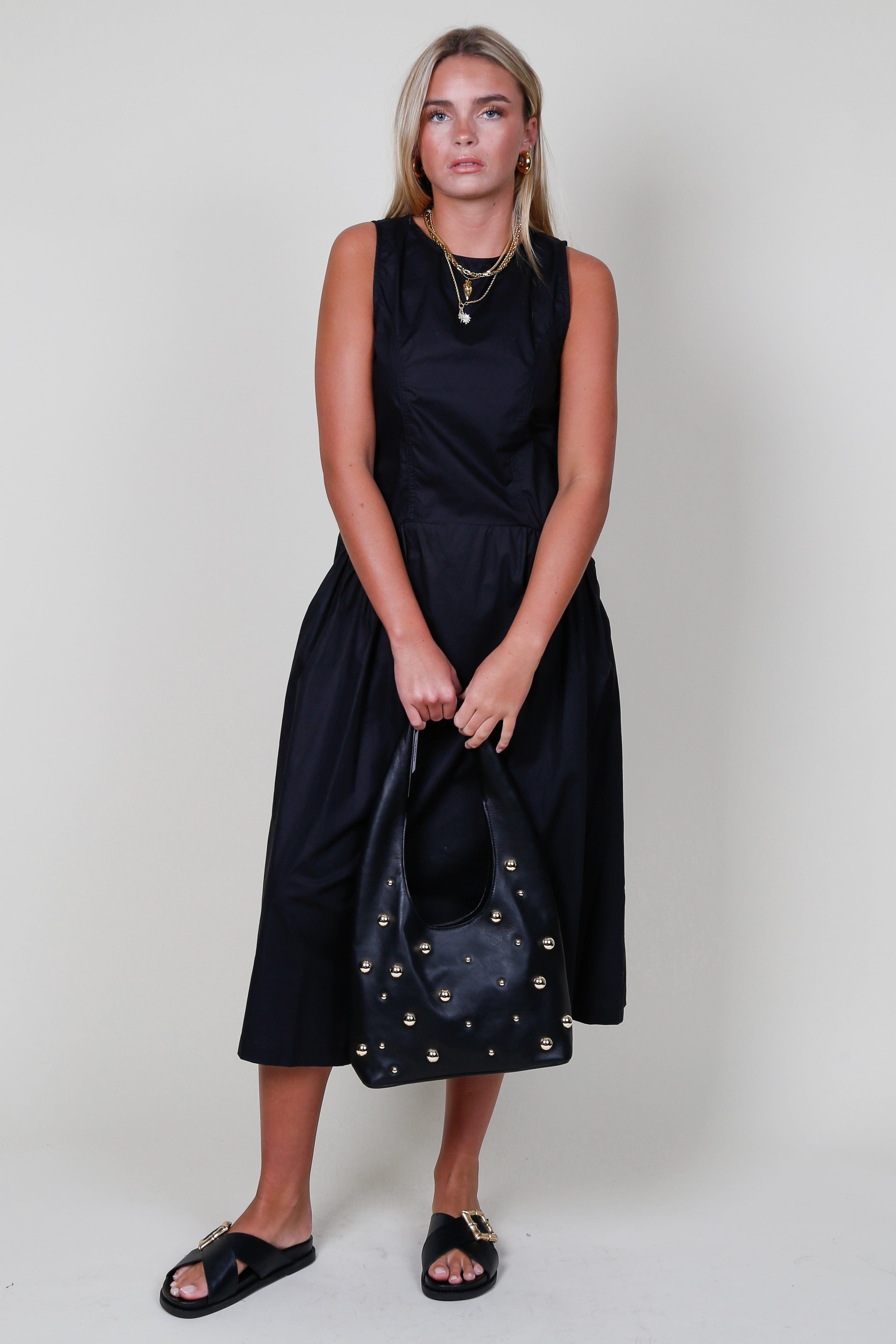 Poplin Drop Waist Maxi Dress - Black Poplin Drop Waist Maxi Dress - Black