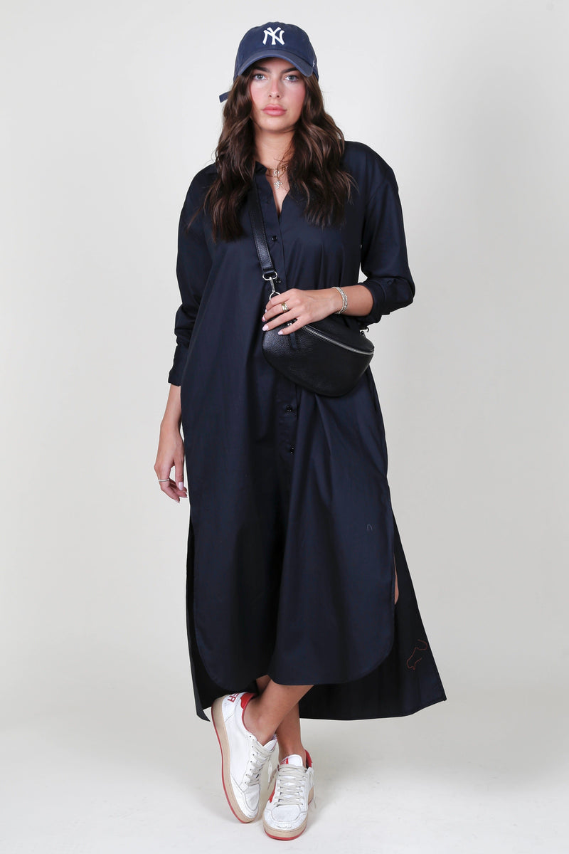 ENZA COSTA | Poplin Shirtdress - Black