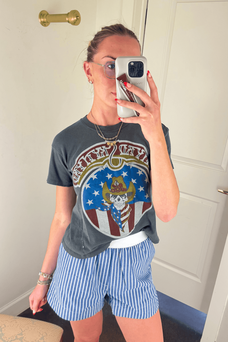OLIVACEOUS | Elastic Band Boyfriend Boxers - Blue Stripe
