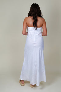 Long Strapless Linen Dress - White