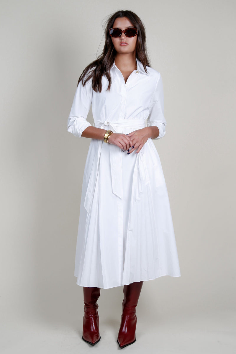 DEREK LAM | Annette Long Sleeve Pleated Shirt Dress - White DEREK LAM | Annette Long Sleeve Pleated Shirt Dress - White