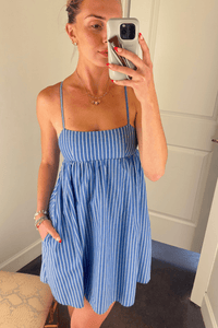 OLIVACEOUS | Pinstripe Babydoll Dress - Blue