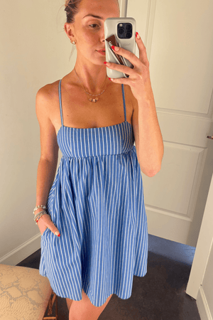 OLIVACEOUS | Pinstripe Babydoll Dress - Blue