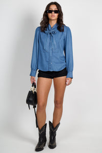 DEREK LAM | Majah Tencel Tie Neck Shirt- Denim