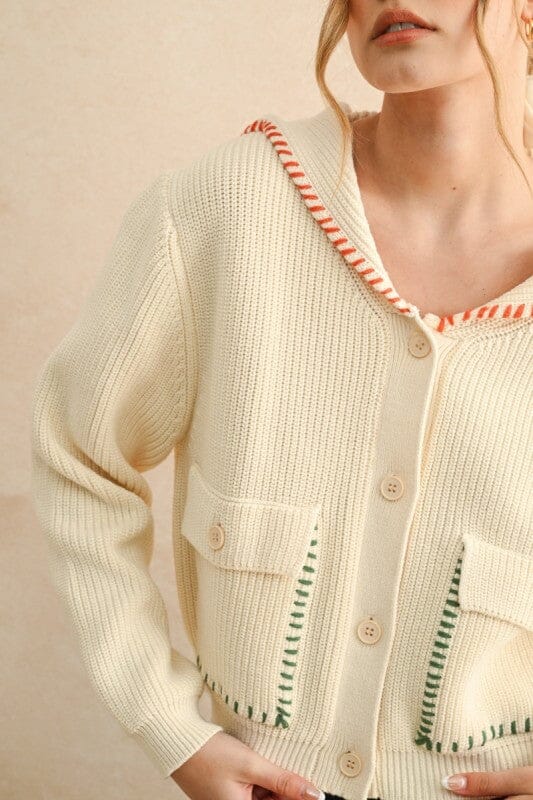 Color Stitch Cardigan - Cream