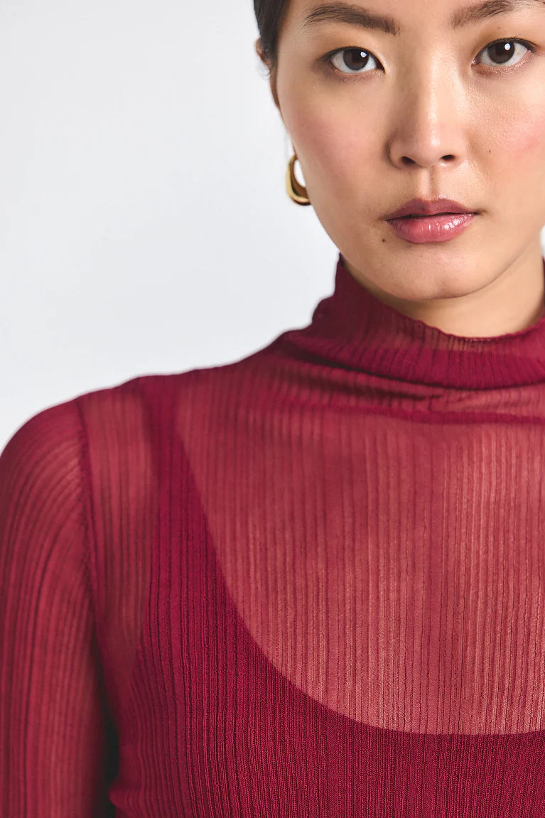 DEREK LAM | Isolde Sheer Knit Sweater - Carmine