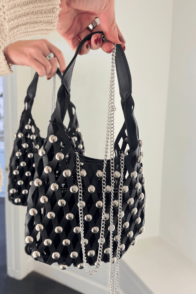 BACK IN STOCK | Studded Crossbody Bucket Bag - Black