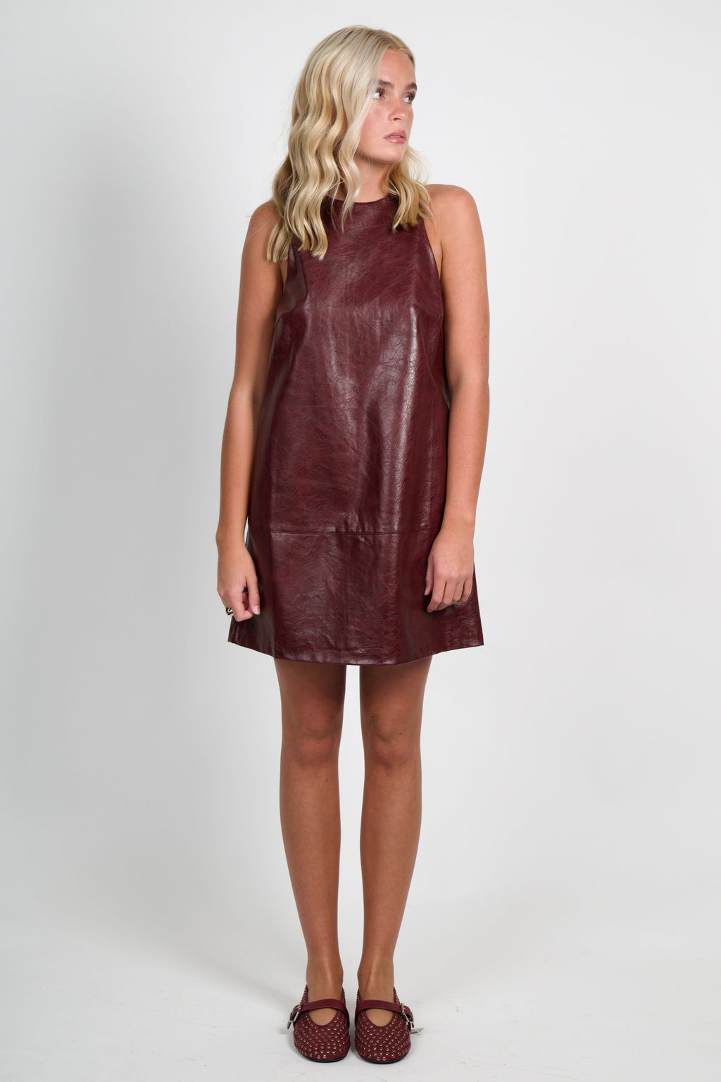 LUCY PARIS | Onyx Faux Leather Dress - Burgundy