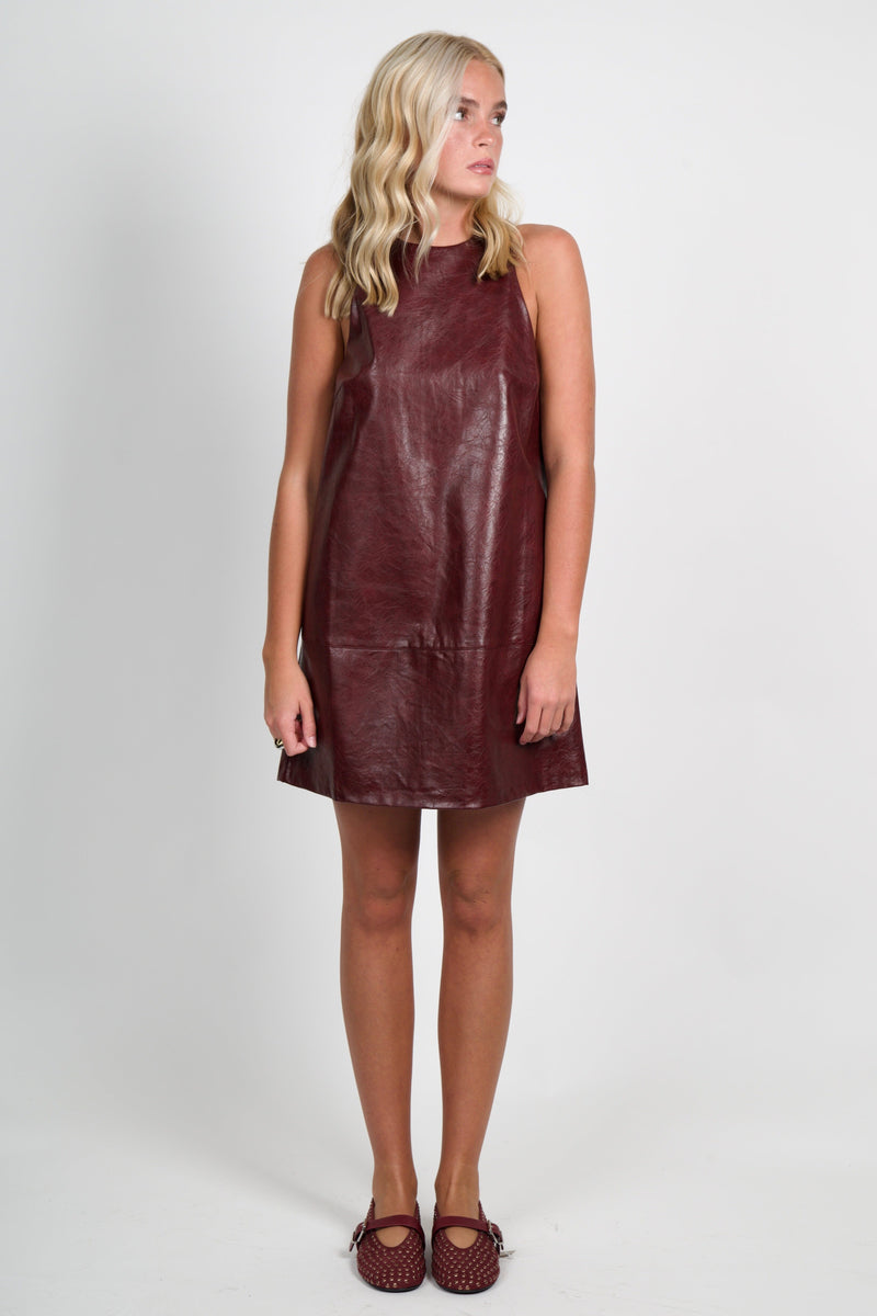 LUCY PARIS | Onyx Faux Leather Dress - Burgundy