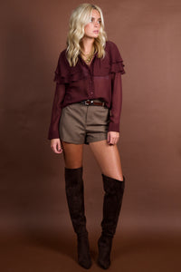 FRAME | The Silk Cape Blouse - Cabernet