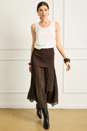 LINE + DOT | Rhone Mix-Media Skirt - Espresso