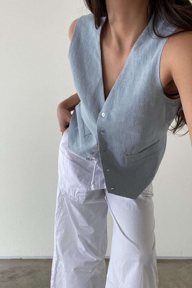 Linen Vest - Ice