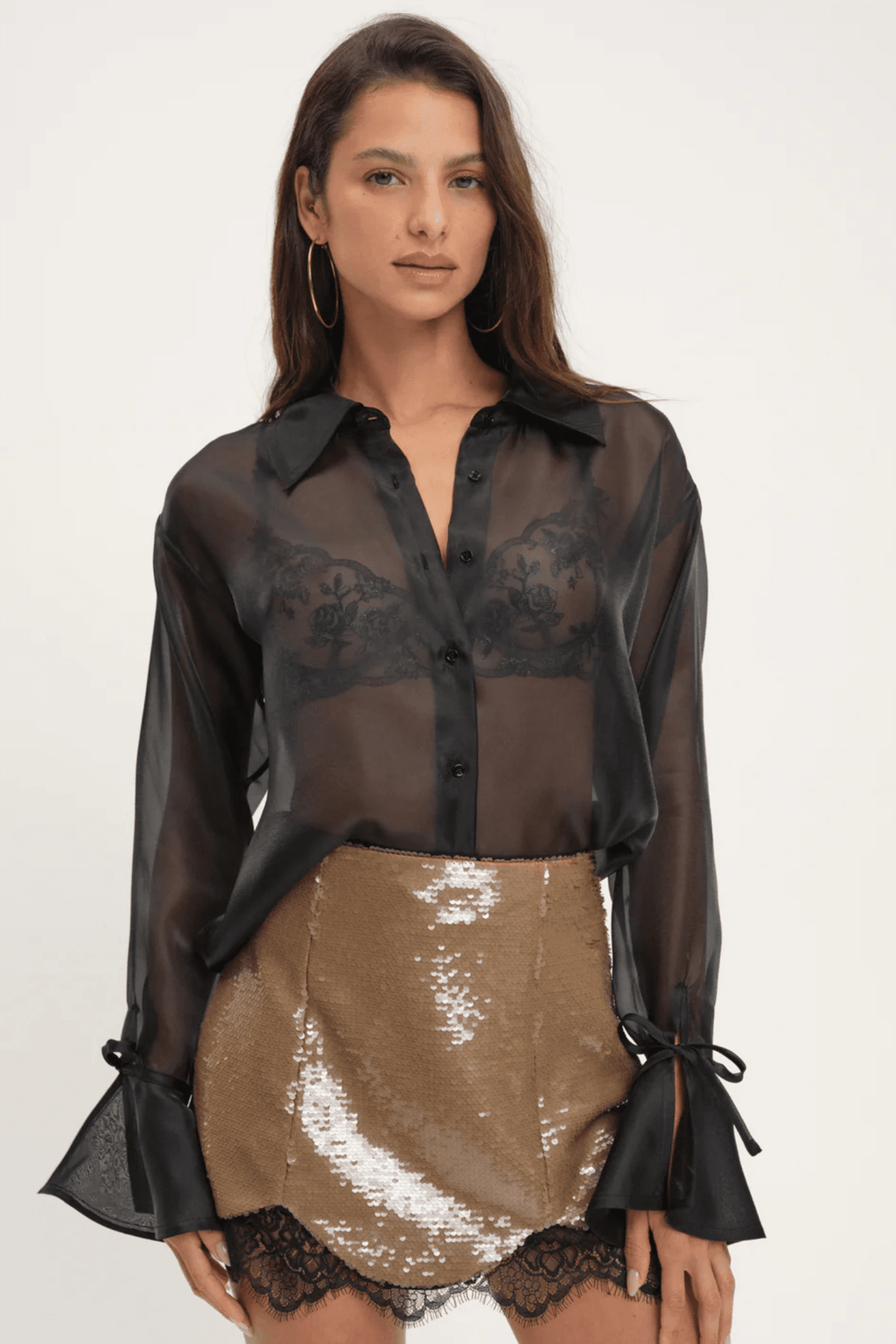 FOR LOVE & LEMONS | Sylvia Sequin Mini Skirt - Brown