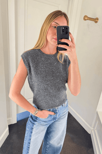 LUCY PARIS | Mikey Sequin Knit Top - Grey