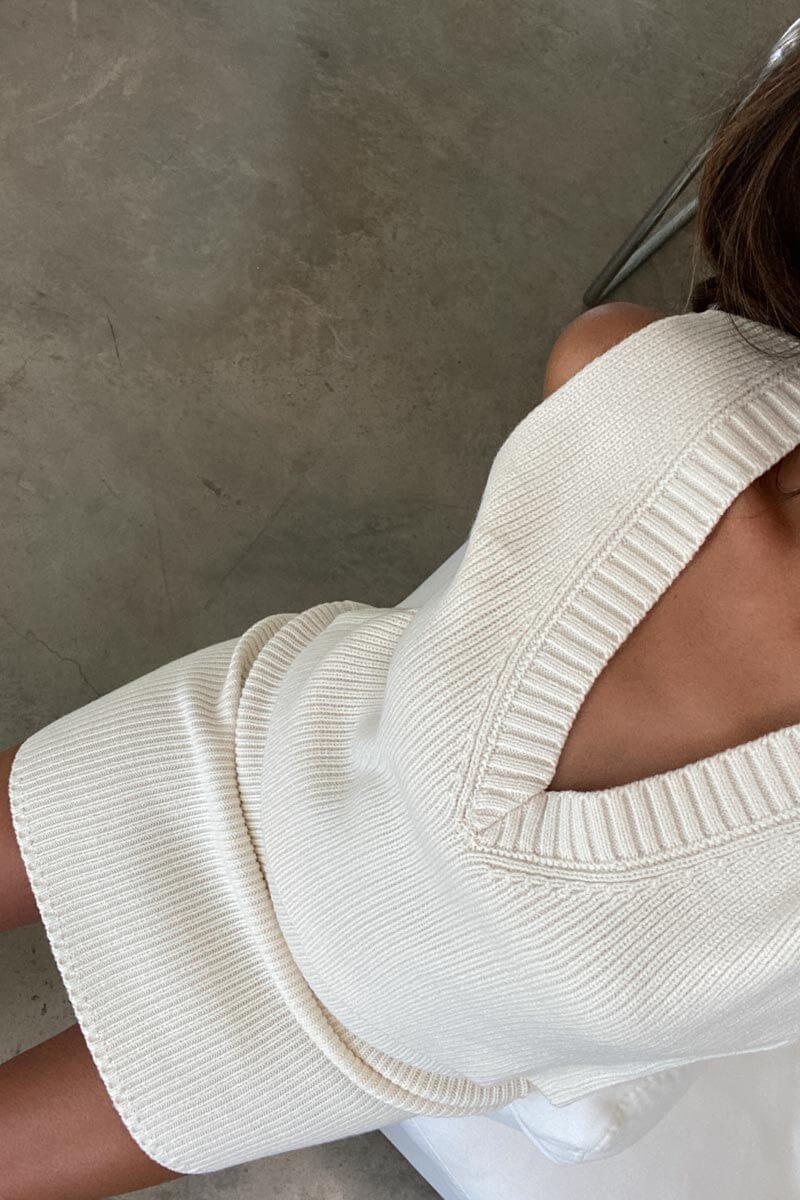 Ribbed Knit Vest Set - Ivory