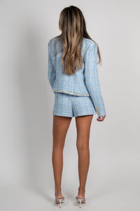 GENERATION LOVE | Betsy Buttoned Tweed Blazer - Sky Blue