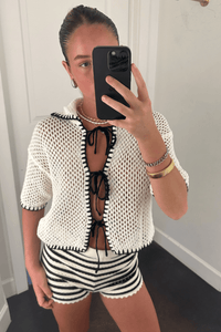 Contrast Crochet Knit Top - White