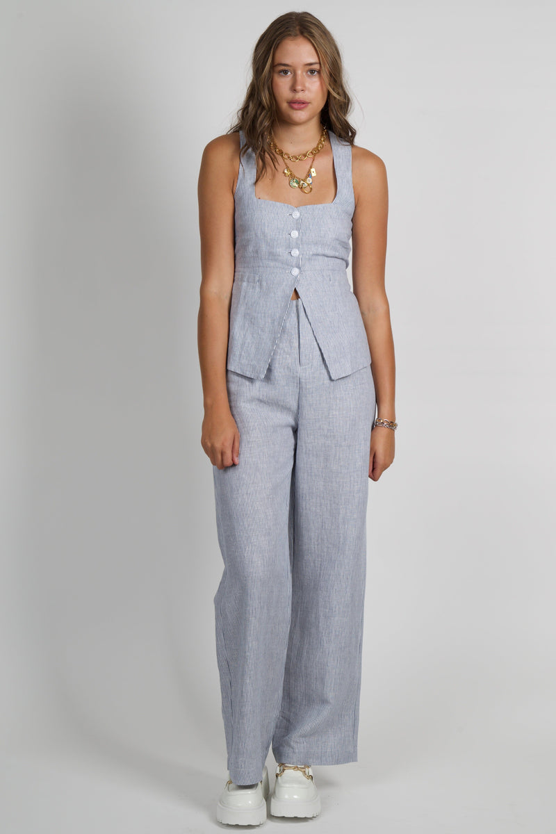 OLIVACEOUS | Pinstripe Highwaisted Pants - Chambray