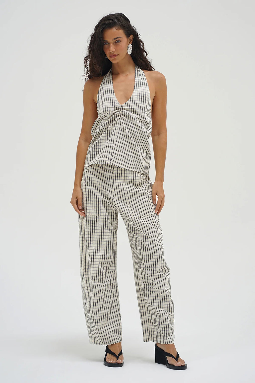 LNA | Cross Creek Plaid Pant - Cream/Black
