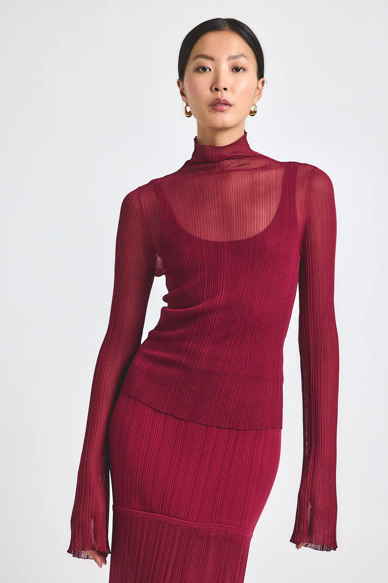 DEREK LAM | Isolde Sheer Knit Sweater - Carmine