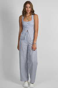 OLIVACEOUS | Pinstripe Highwaisted Pants - Chambray