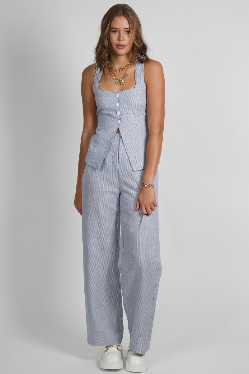 OLIVACEOUS | Pinstripe Highwaisted Pants - Chambray